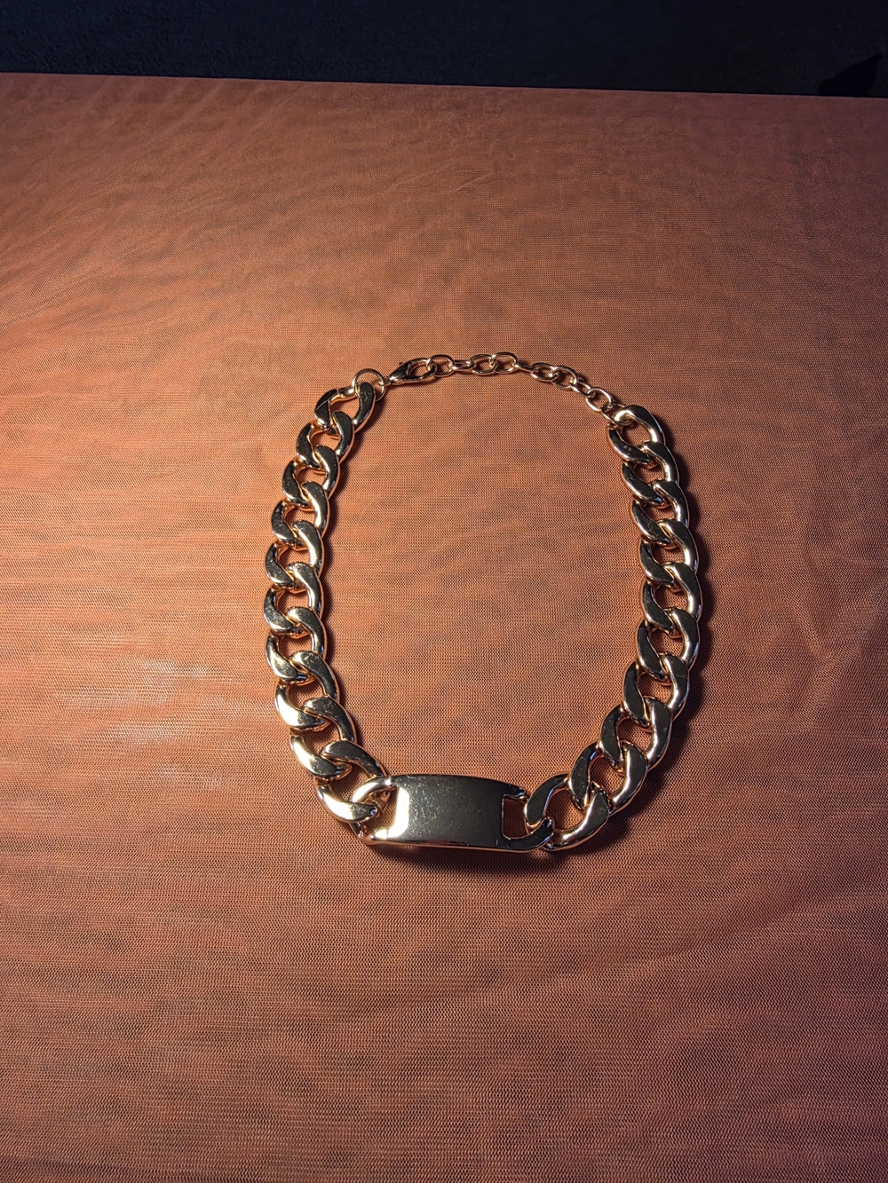 Chunky Gold Tone Plate ID Chain Necklace